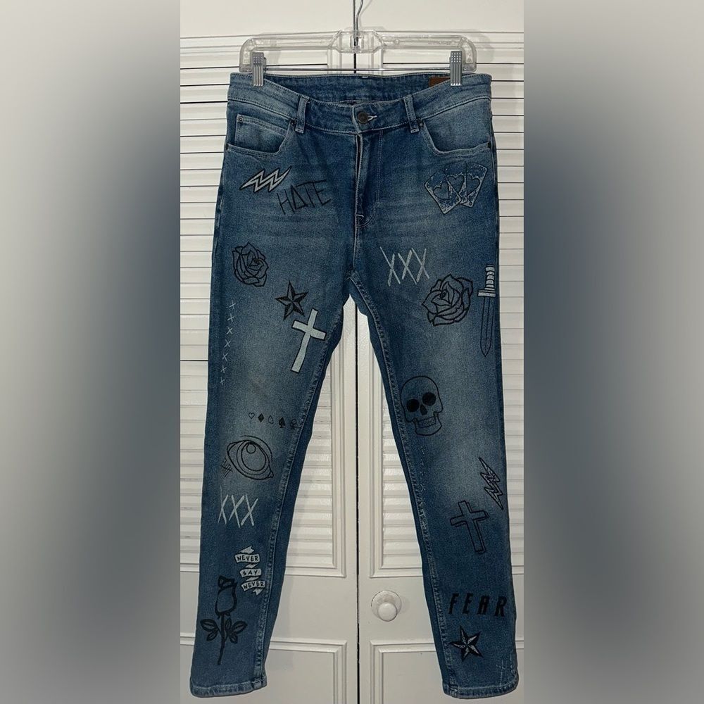 Asos Men's Skull Roses Skinny Jeans‎ Size 33